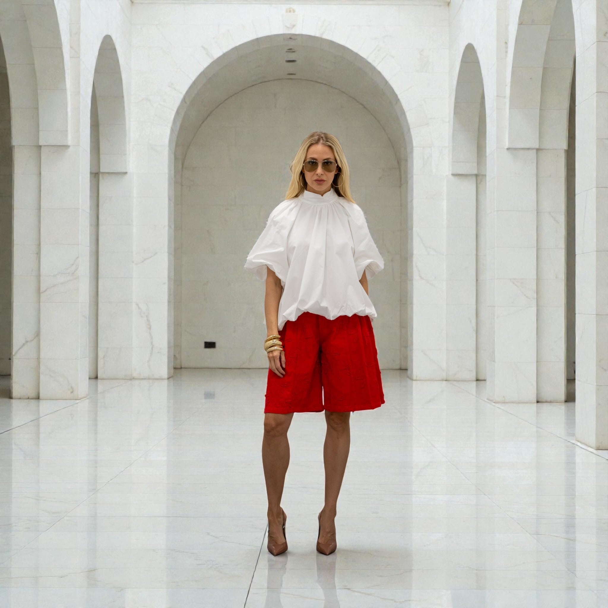 Red Statement Denim Short