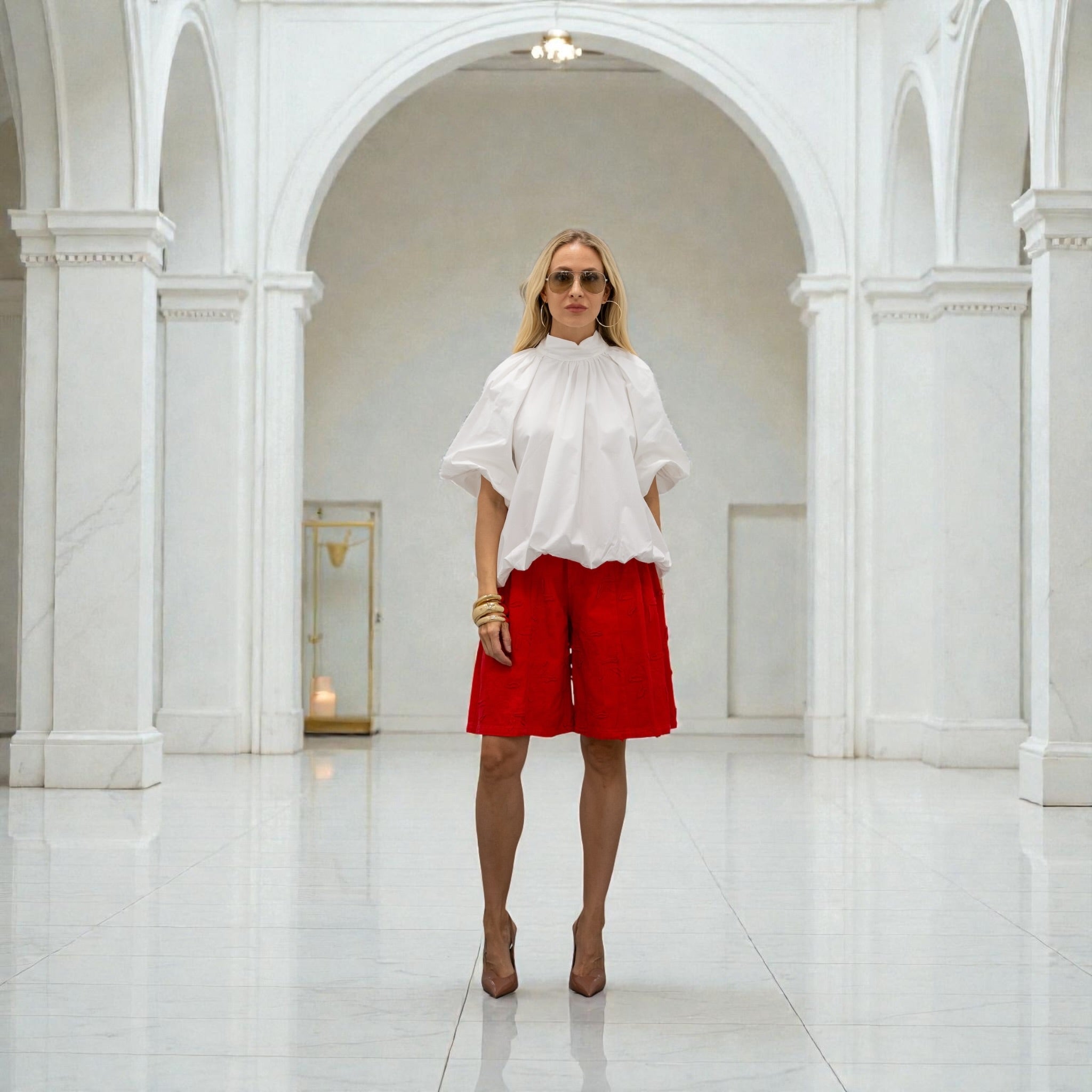 Red Statement Denim Short