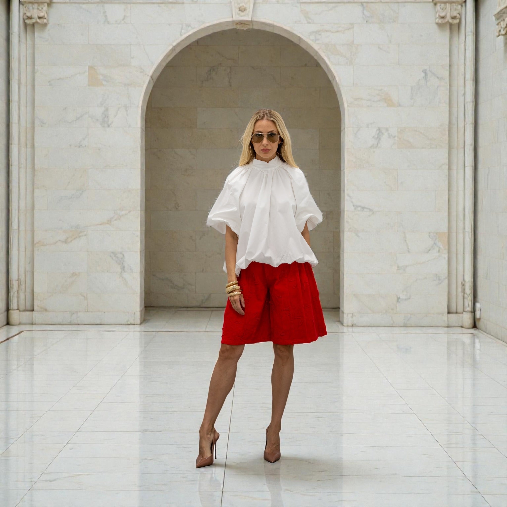Red Statement Denim Short