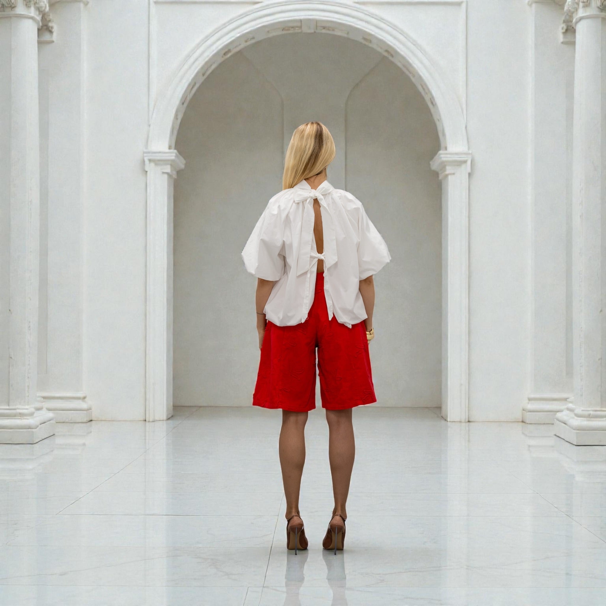 Red Statement Denim Short