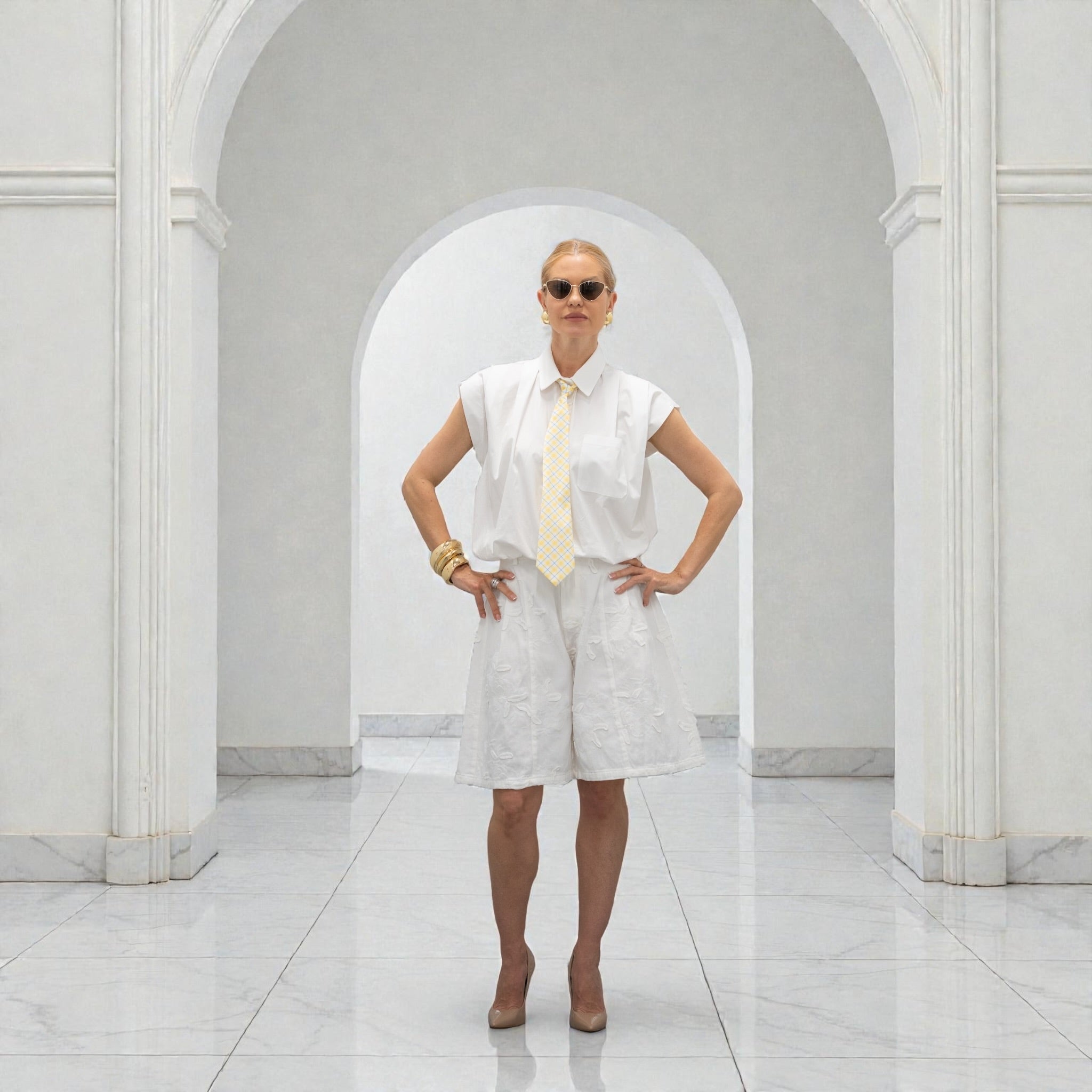 White Statement Denim Short