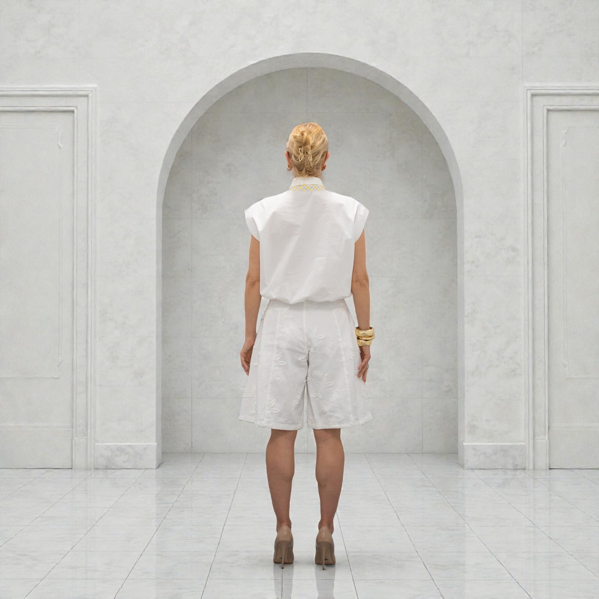 White Statement Denim Short